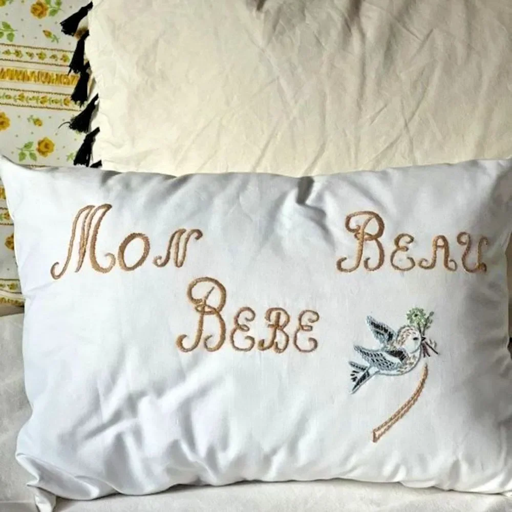 Hand embroidered French style heirloom baby‎ Nursery pillow brand new home decor